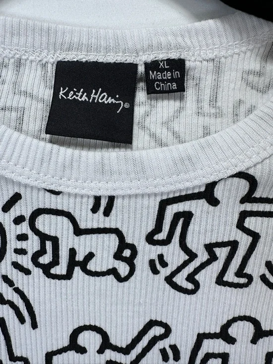Keith Haring Graphic Crop T Shirt White Black Print Cotton Girls XL - Picture 4 of 5